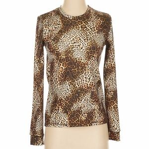 Rare Varley Athletic Wear Open Back Long Sleeve Top Leopard Print Size 4=Large